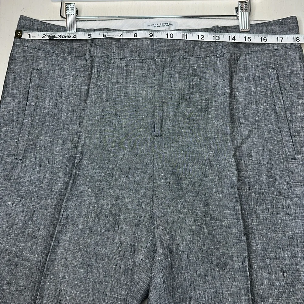 Banana Republic 100% Linen Dark Marled Grey The Martin Fit Trouser Pants Size 14